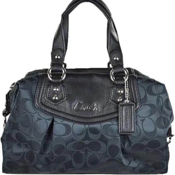 Euc Coach Ashley Signature Metallic Charcoal Shoulder Bag Purse - Picture 1 of 15